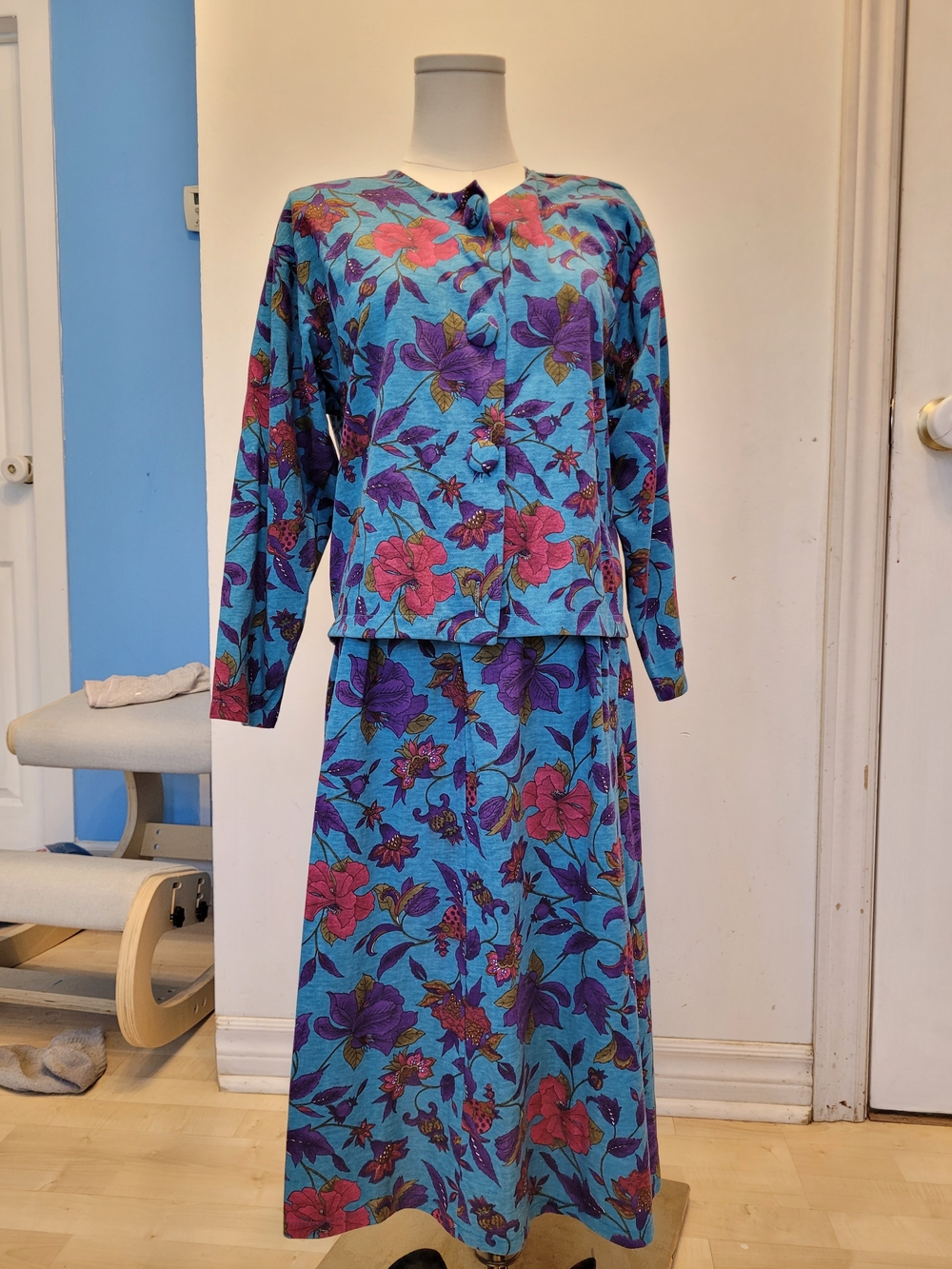 Floral Blue Two-Piece Dress Set